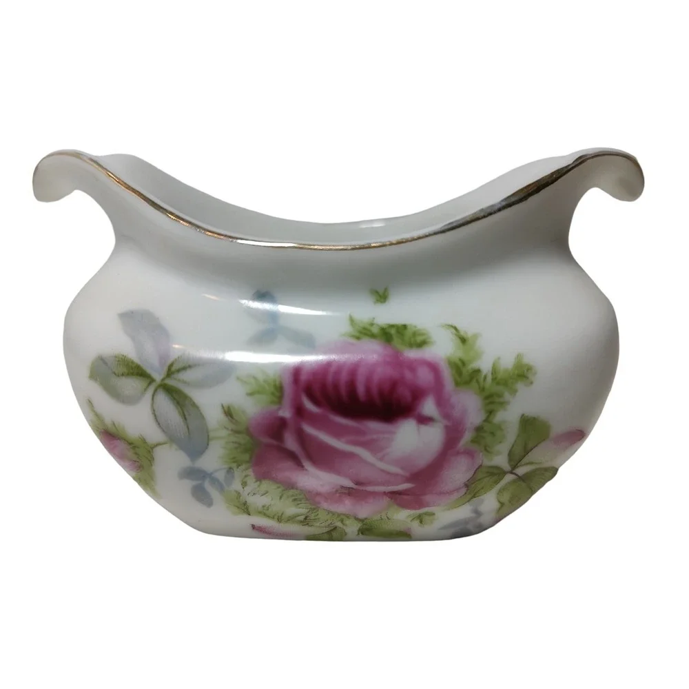 Vintage Lefton China‎ Open Sugar Bowl Small Rose Handpainted Porcelain 1950s SEE